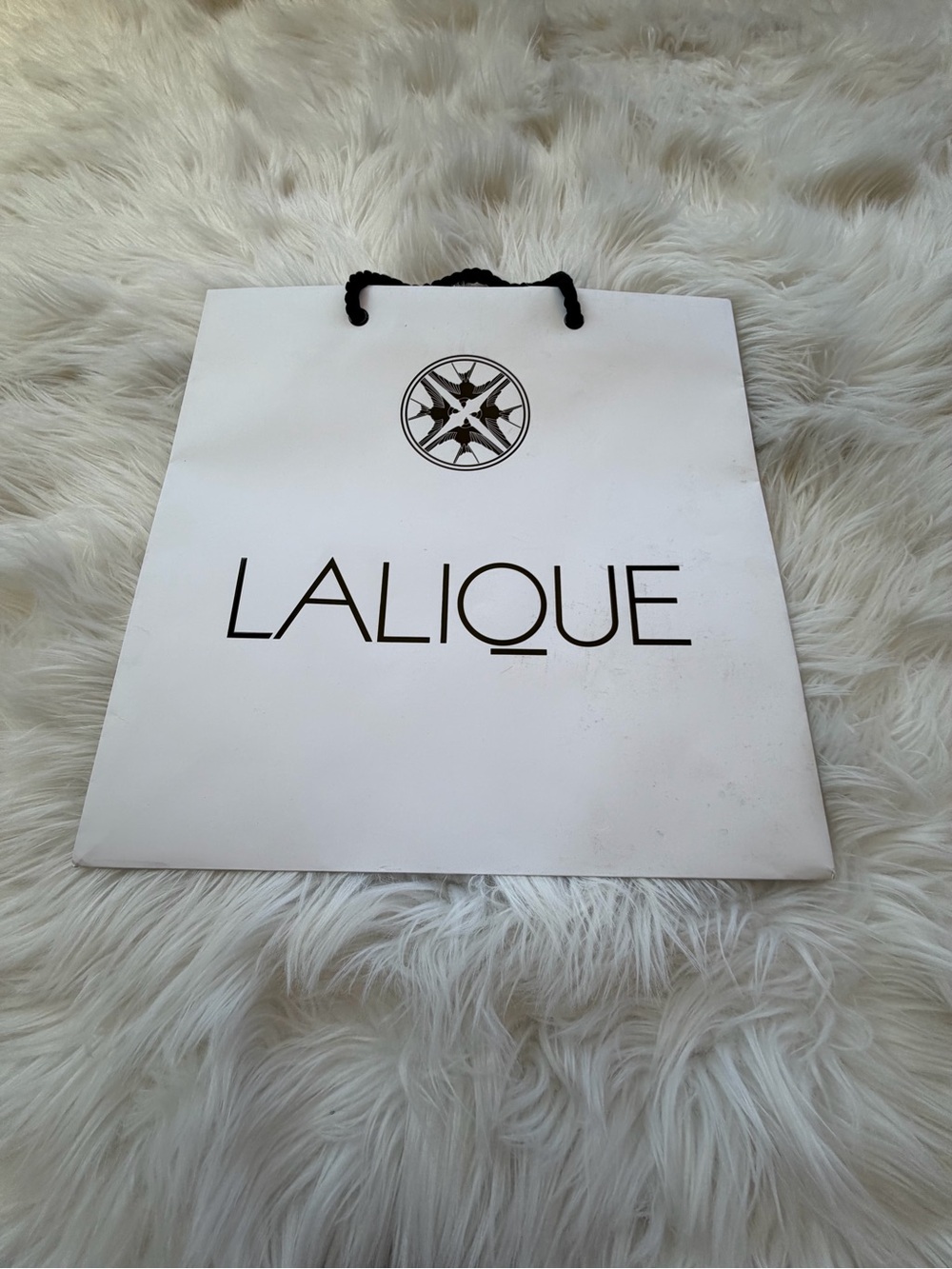 Lalique White Shopping Bag with Black Logo and Black Rope Handles